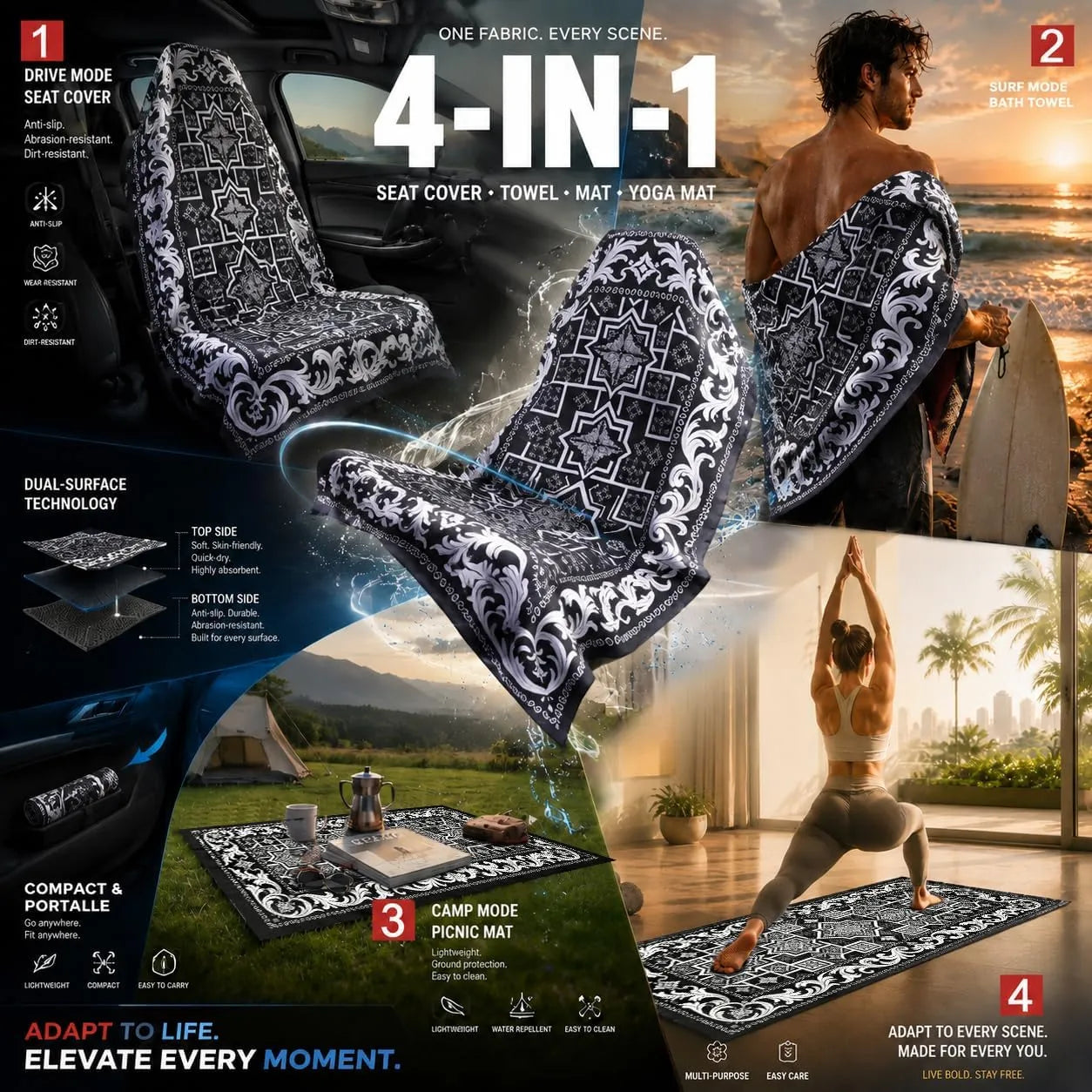 Premium Microfiber Car Seat Towel Cover for Active Lifestyles Quick-Dry
