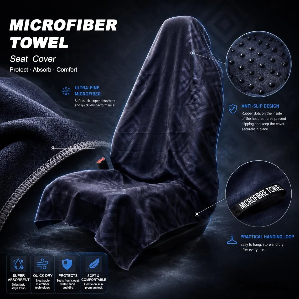 Premium Microfiber Car Seat Towel Cover for Active Lifestyles Quick-Dry