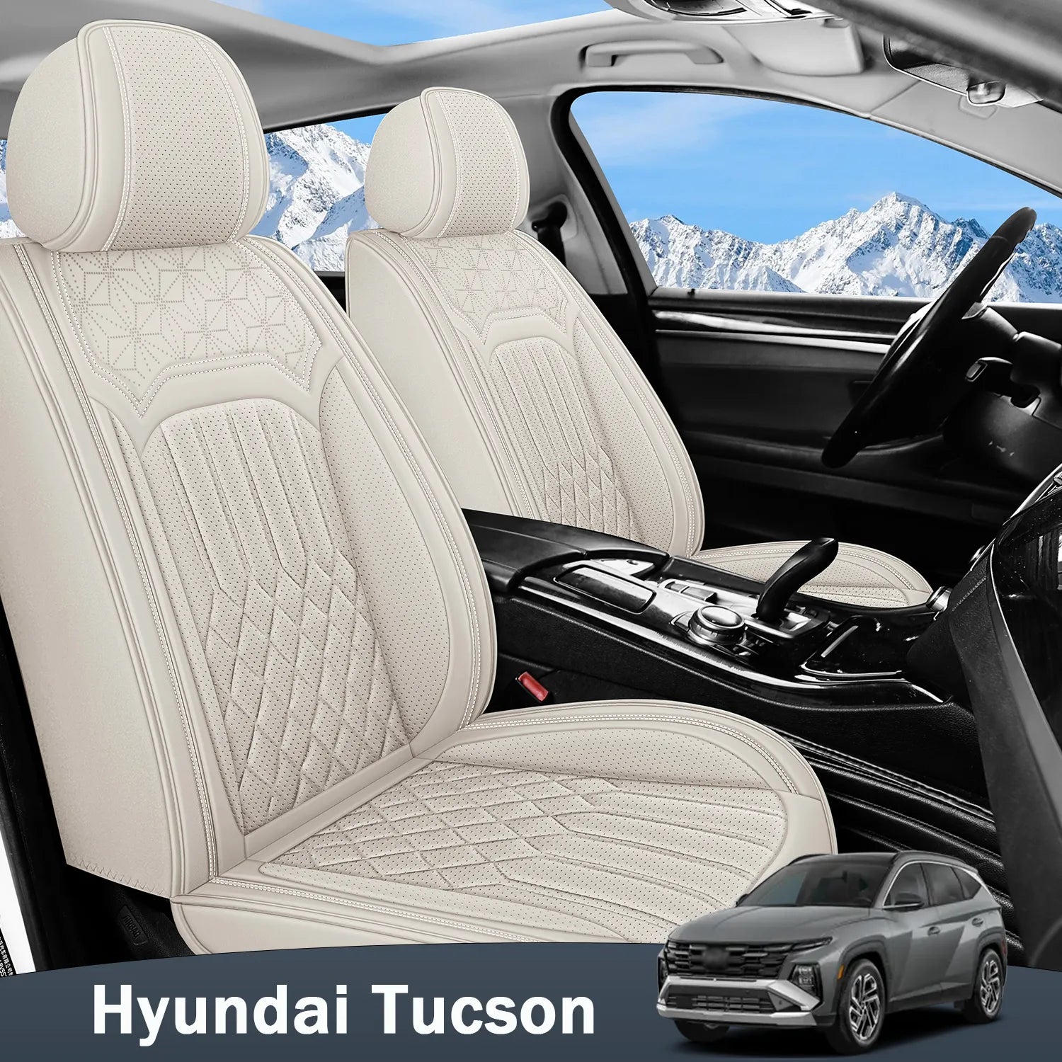 Premium Nappa Leather Seat Covers for Hyundai Tucson 2005-2026, Breathable All-Season Comfort