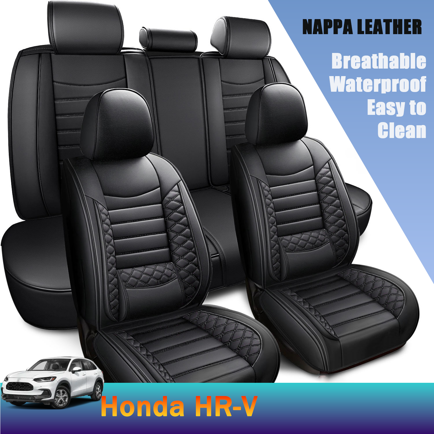 ITEYAO 2016-2026 Honda HR-V Seat Covers Full Set 5-Seats, Premium Nappa Leather Car Seat Covers Waterproof Durable