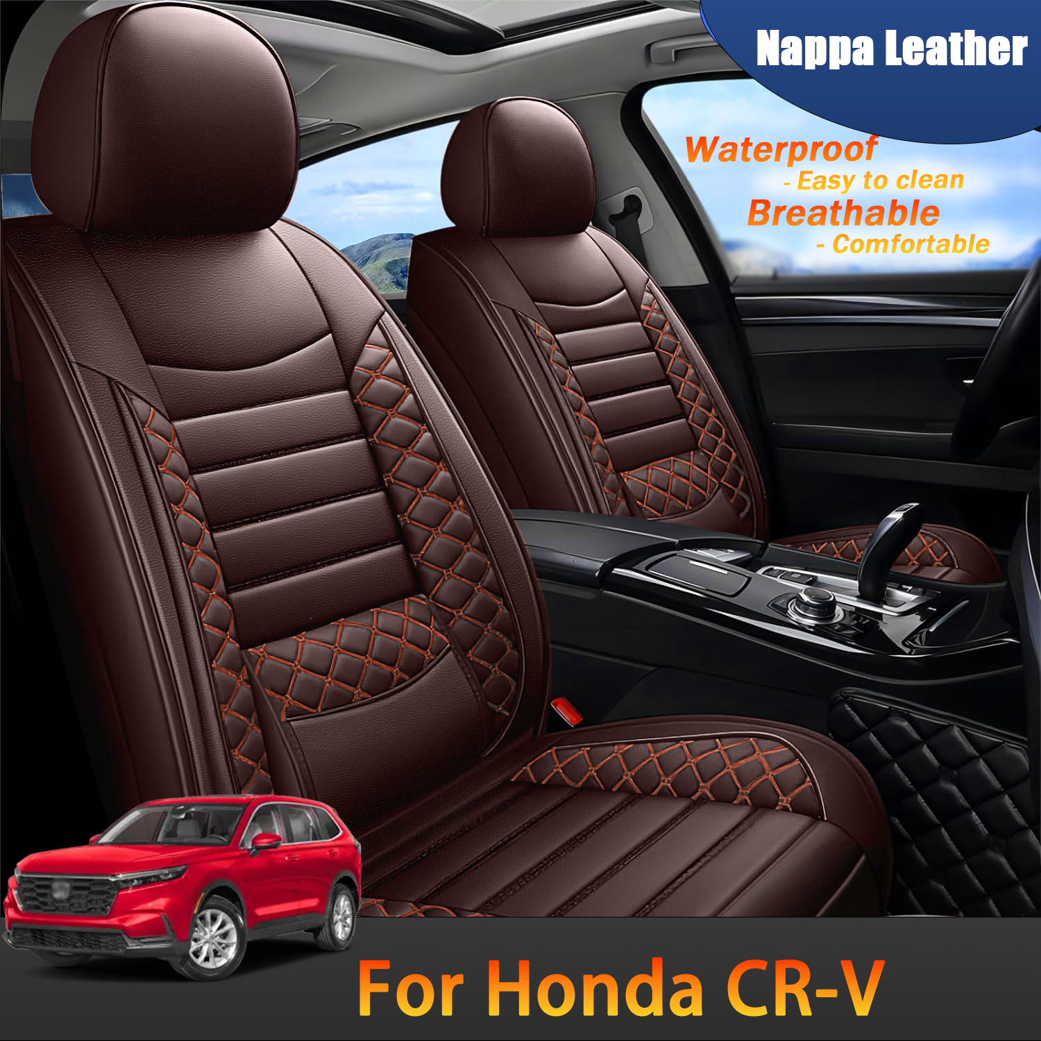 ITEYAO 2023-2026 Honda CRV Seat Covers Full Set 5-Seats, Premium Nappa Leather Car Seat Covers Waterproof Durable
