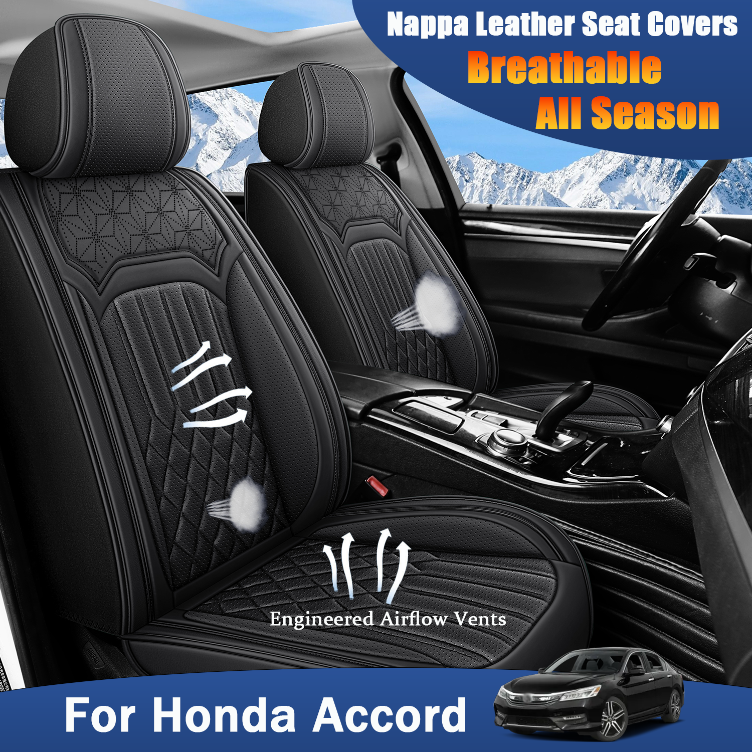 ITEYAO 2003-2022 Honda Accord Seat Covers Full Set 5-Seats, Premium Nappa Leather Car Seat Covers Breathable All-Season
