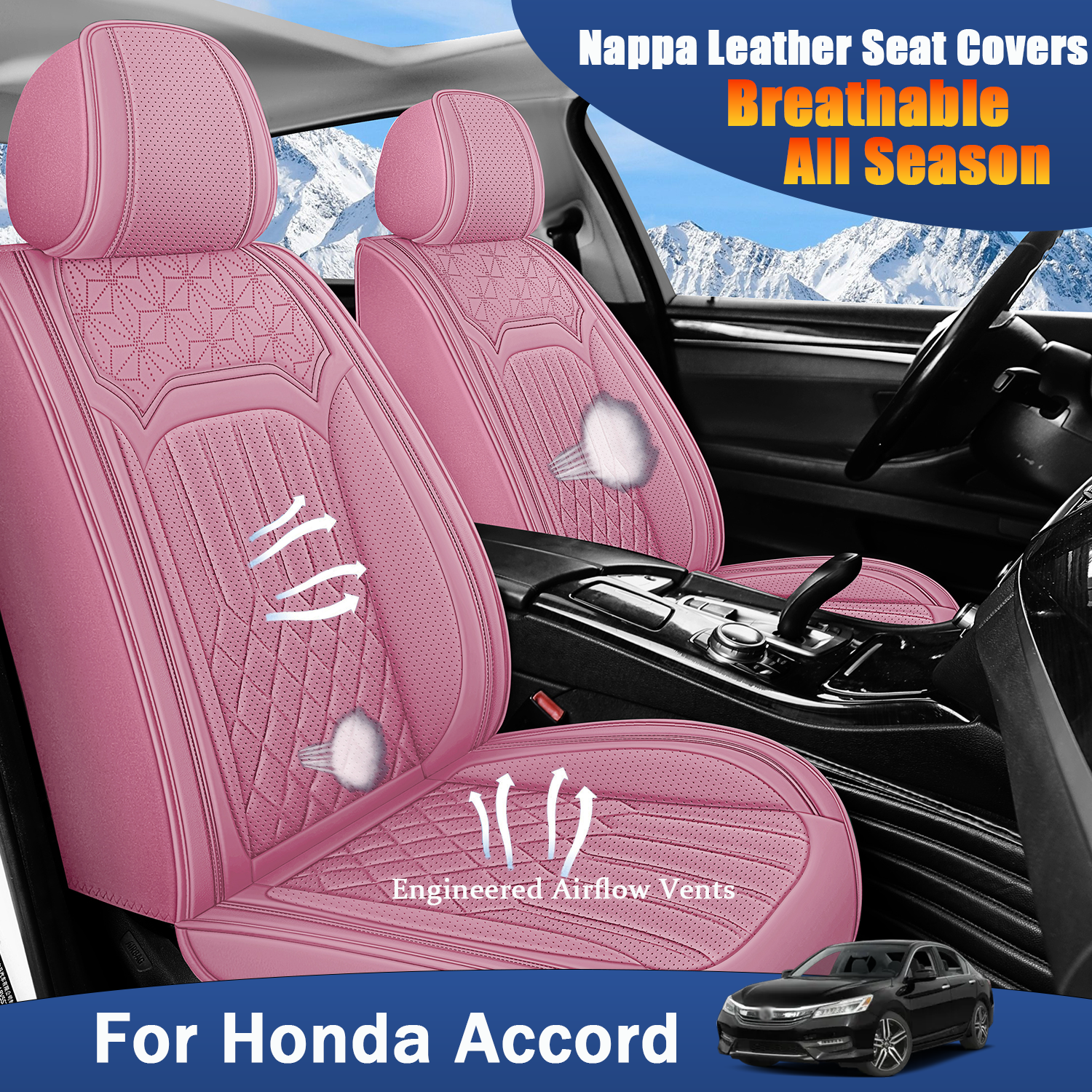 ITEYAO 2003-2022 Honda Accord Seat Covers Full Set 5-Seats, Premium Nappa Leather Car Seat Covers Breathable All-Season
