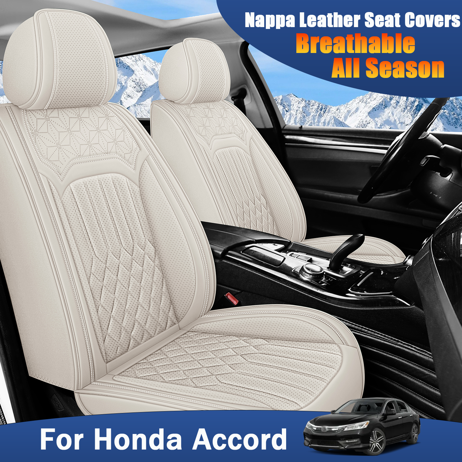 ITEYAO 2003-2022 Honda Accord Seat Covers Full Set 5-Seats, Premium Nappa Leather Car Seat Covers Breathable All-Season
