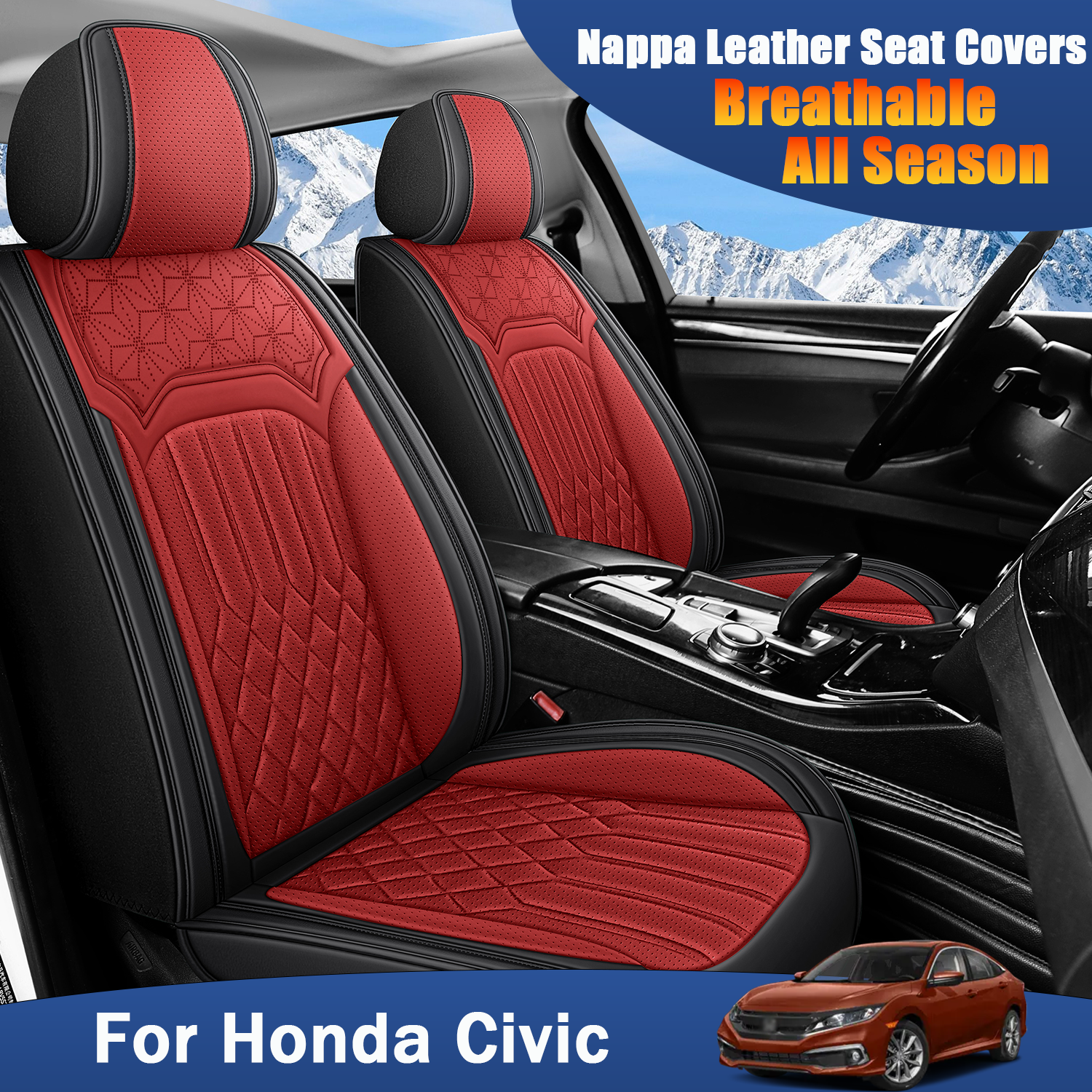 ITEYAO 2005-2026 Honda Civic Seat Covers Full Set 5-Seats, Premium Nappa Leather Car Seat Covers Breathable All-Season