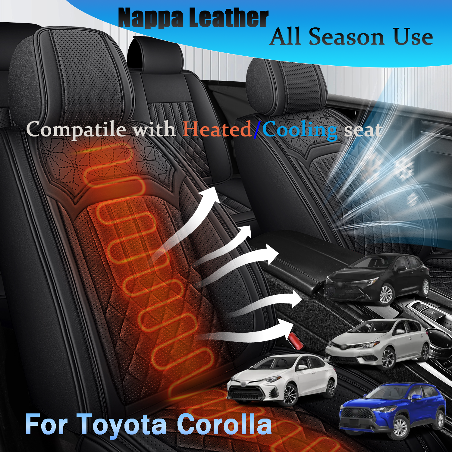 ITEYAO 2006-2026 Toyota Corolla Seat Covers Full Set 5-Seats, Premium Nappa Leather Car Seat Covers Breathable All-Season