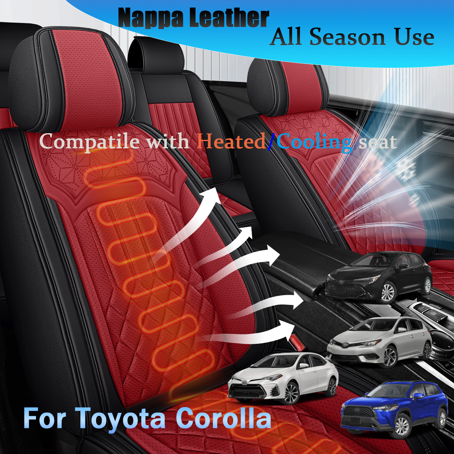 ITEYAO 2006-2026 Toyota Corolla Seat Covers Full Set 5-Seats, Premium Nappa Leather Car Seat Covers Breathable All-Season