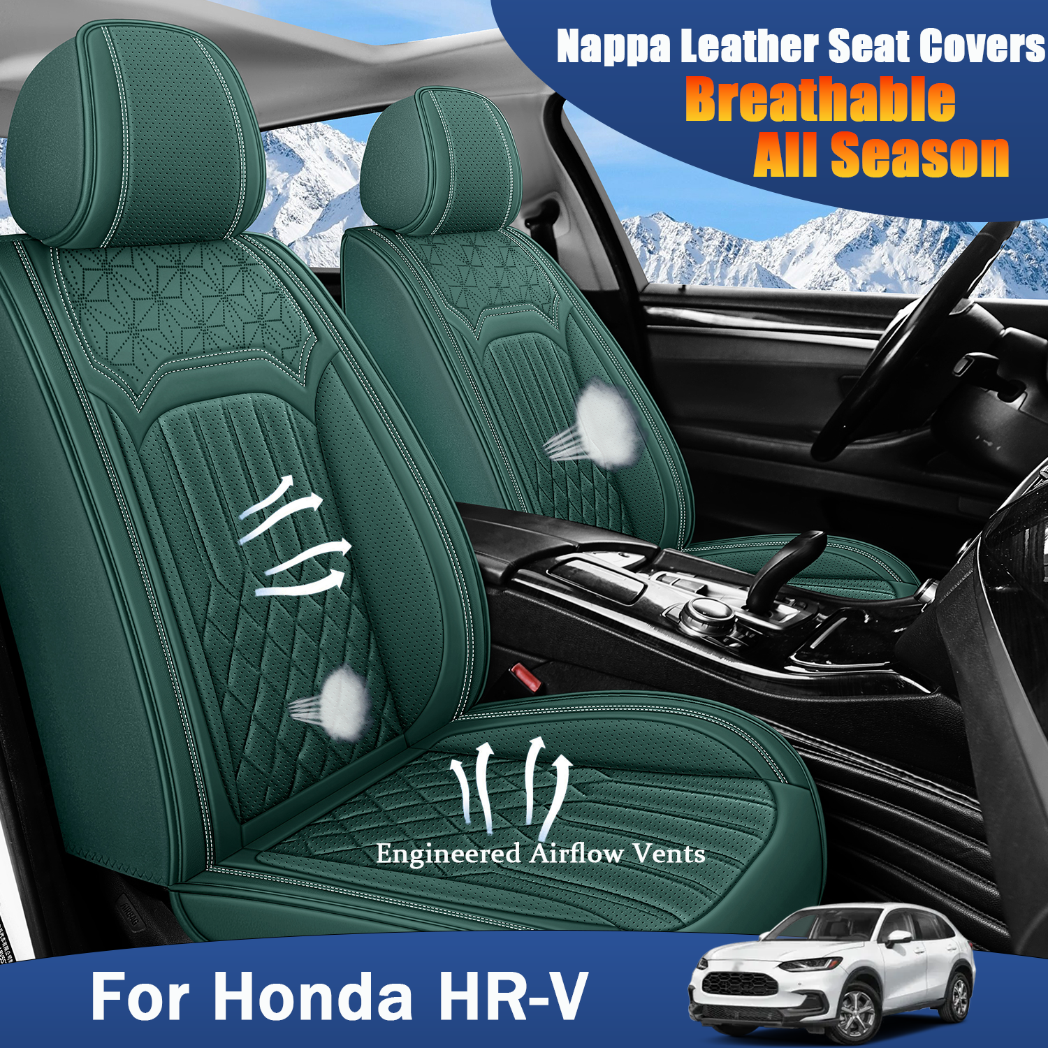 ITEYAO 2016-2026 Honda HRV Seat Covers Full Set 5-Seats, Premium Nappa Leather Car Seat Covers Breathable All-Season