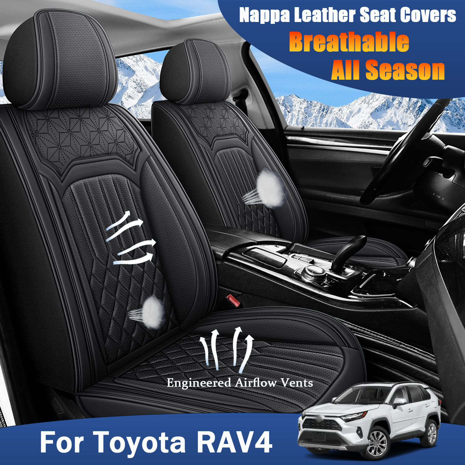 ITEYAO 2016-2026 Toyota RAV4 Seat Covers Full Set 5-Seats, Premium Nappa Leather Car Seat Covers Breathable All-Season