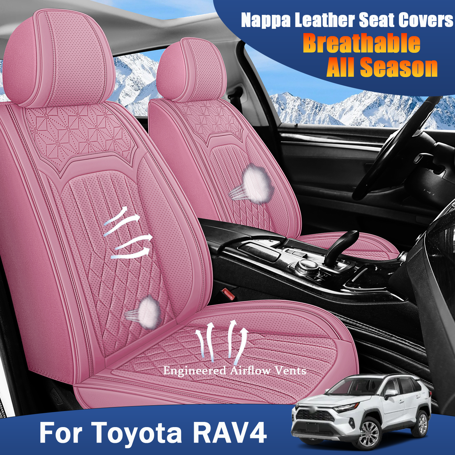 ITEYAO 2016-2026 Toyota RAV4 Seat Covers Full Set 5-Seats, Premium Nappa Leather Car Seat Covers Breathable All-Season