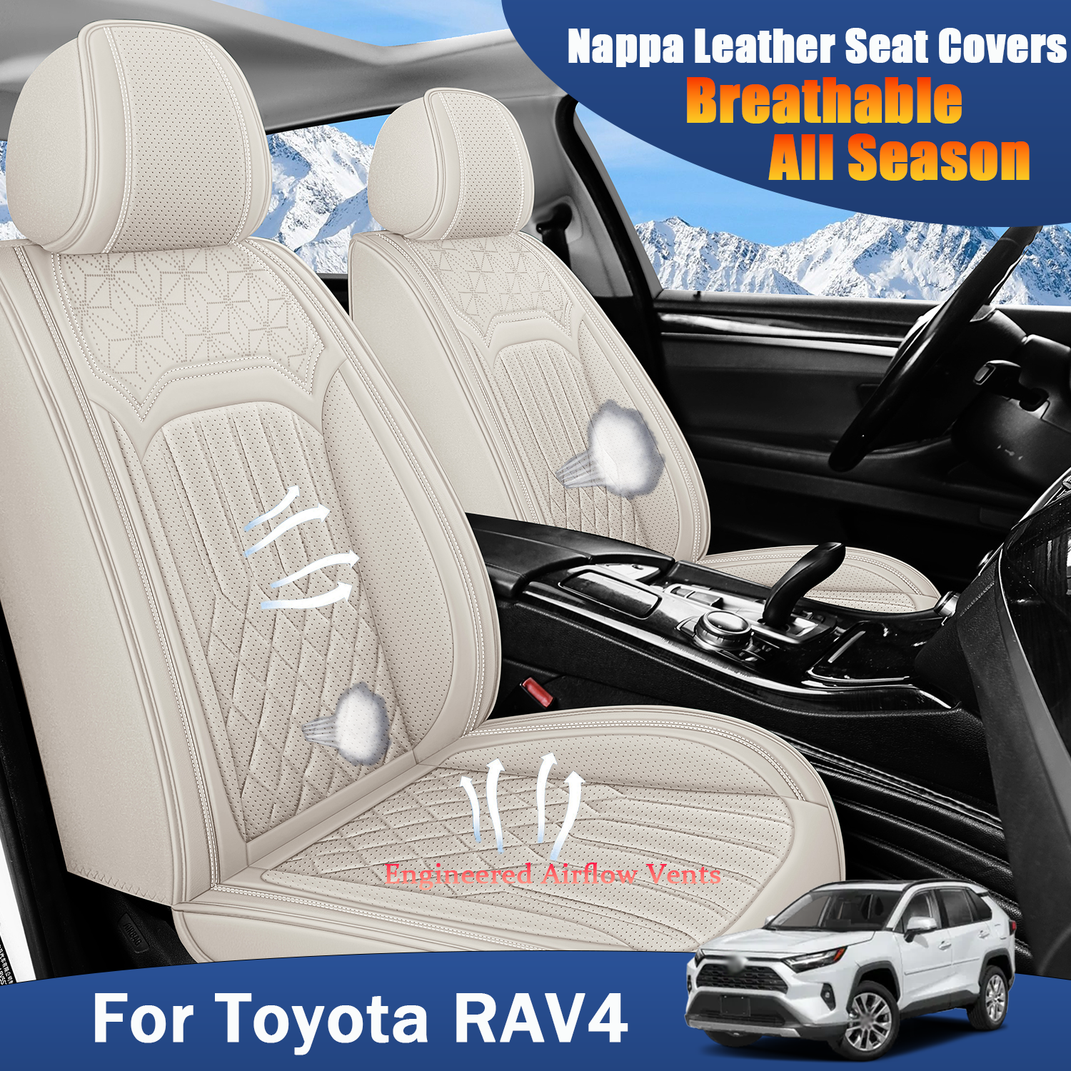 ITEYAO 2016-2026 Toyota RAV4 Seat Covers Full Set 5-Seats, Premium Nappa Leather Car Seat Covers Breathable All-Season