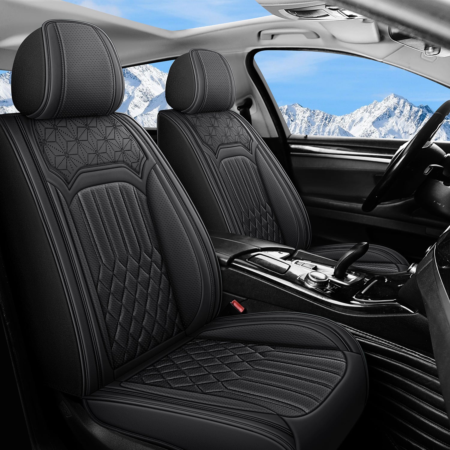 5-Seats Breathable Car Seat Covers Front and Rear Seat Full Set, Premium Comfortable Leather Automotive Seat Covers All Season Use