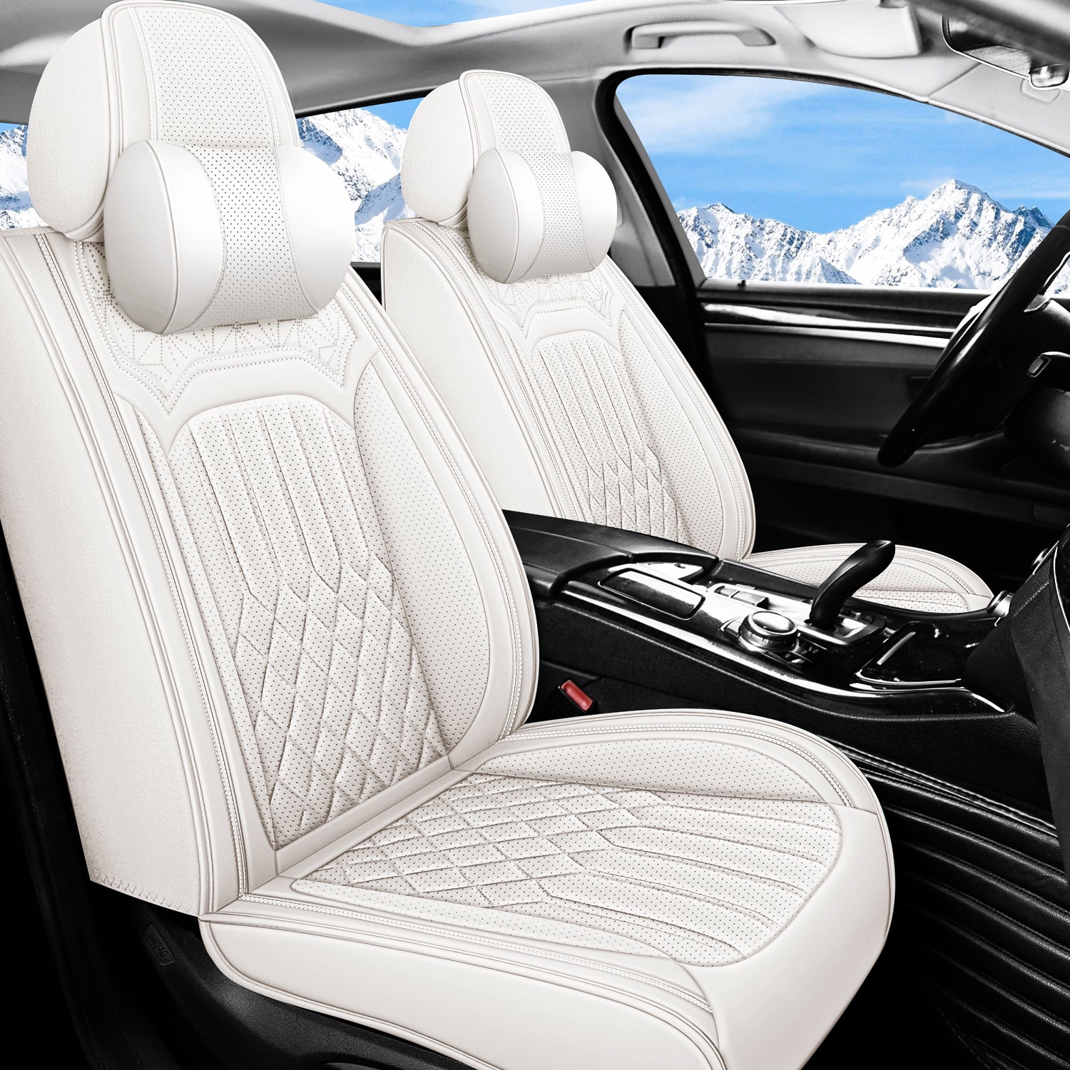 5-Seats Breathable Car Seat Covers Front and Rear Seat Full Set, Premium Comfortable Leather Automotive Seat Covers All Season Use