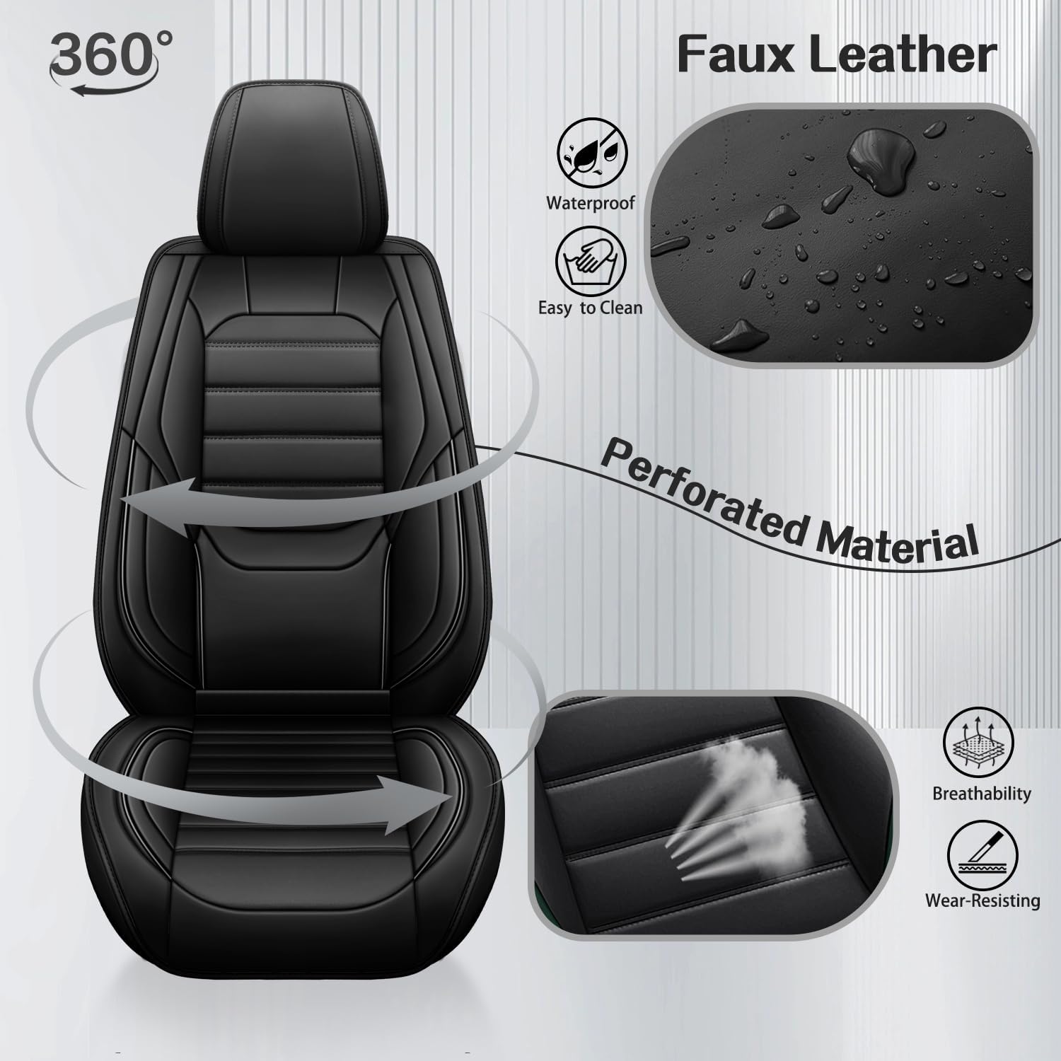 2-Seats Luxury Car Seat Covers Front and Driver Seats, Nappa Leather Automotive Seat Protectors Waterproof