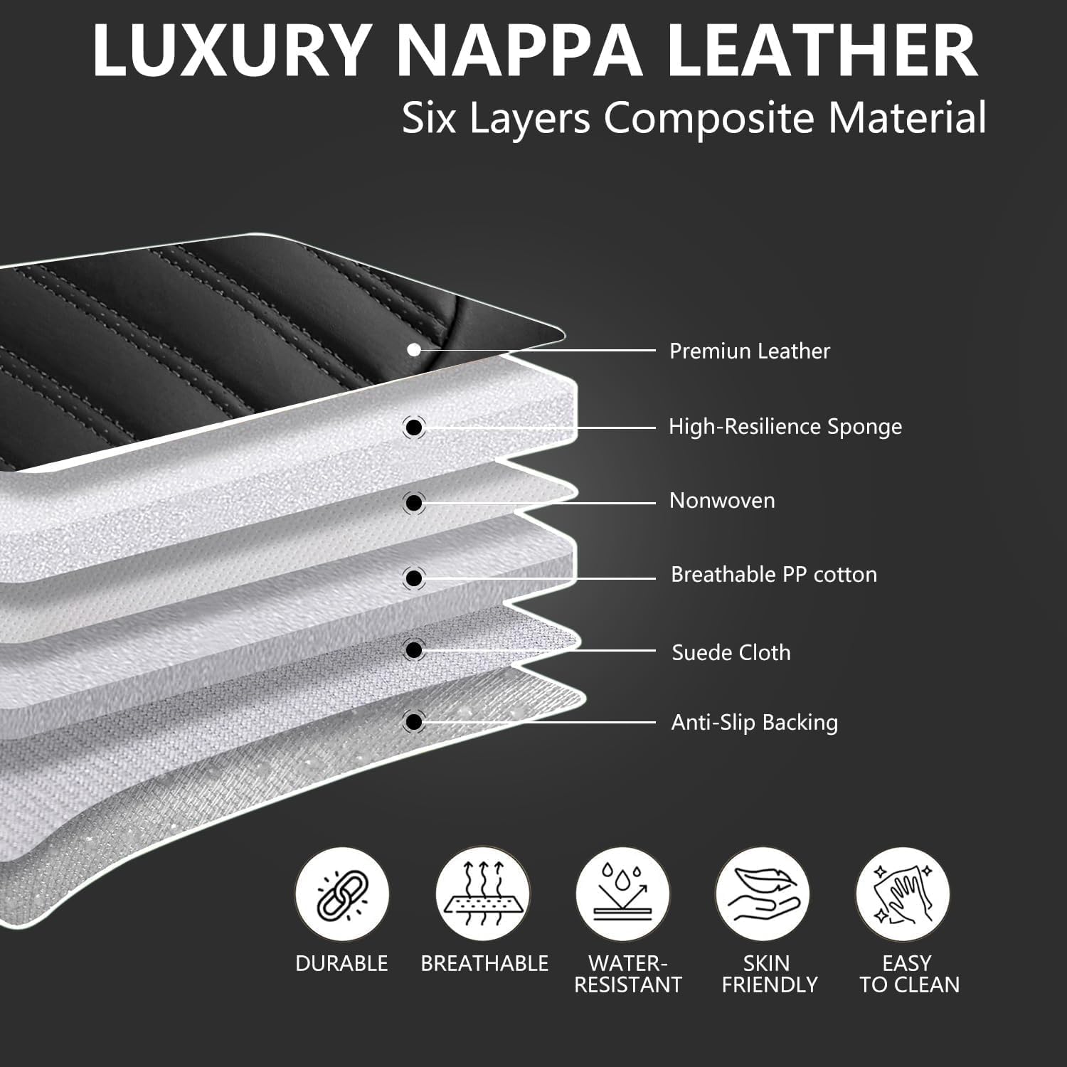 2-Seats Luxury Car Seat Covers Front and Driver Seats, Nappa Leather Automotive Seat Protectors Waterproof