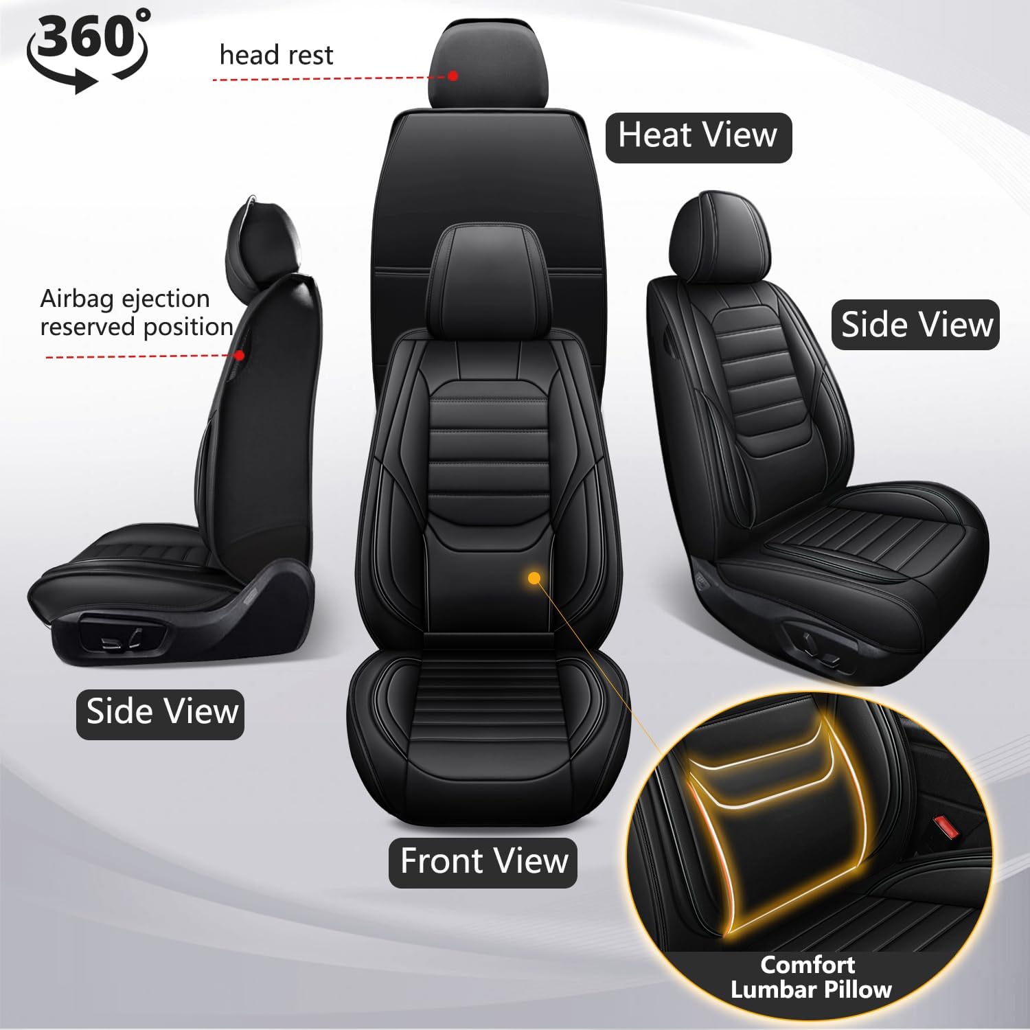 2-Seats Luxury Car Seat Covers Front and Driver Seats, Nappa Leather Automotive Seat Protectors Waterproof