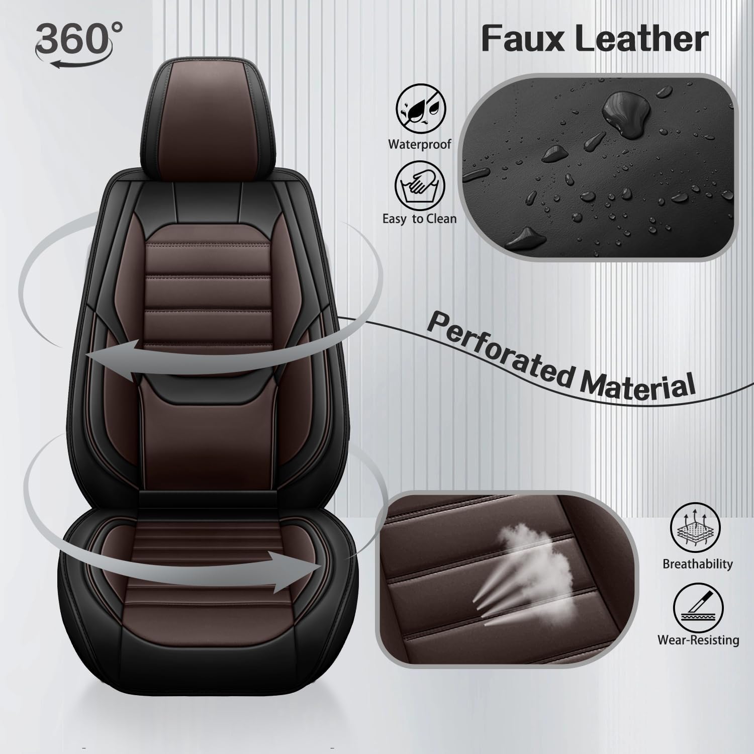 Waterproof Car Seat Covers, Premium Nappa Leather Scratch Resistant&Durable, Universal fit for most cars, Suvs, and Trucks.