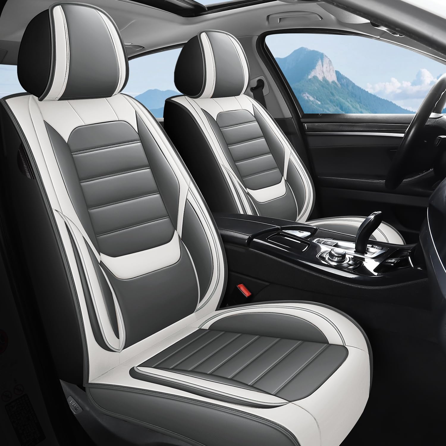 2-Seats Luxury Car Seat Covers Front and Driver Seats, Nappa Leather Automotive Seat Protectors Waterproof