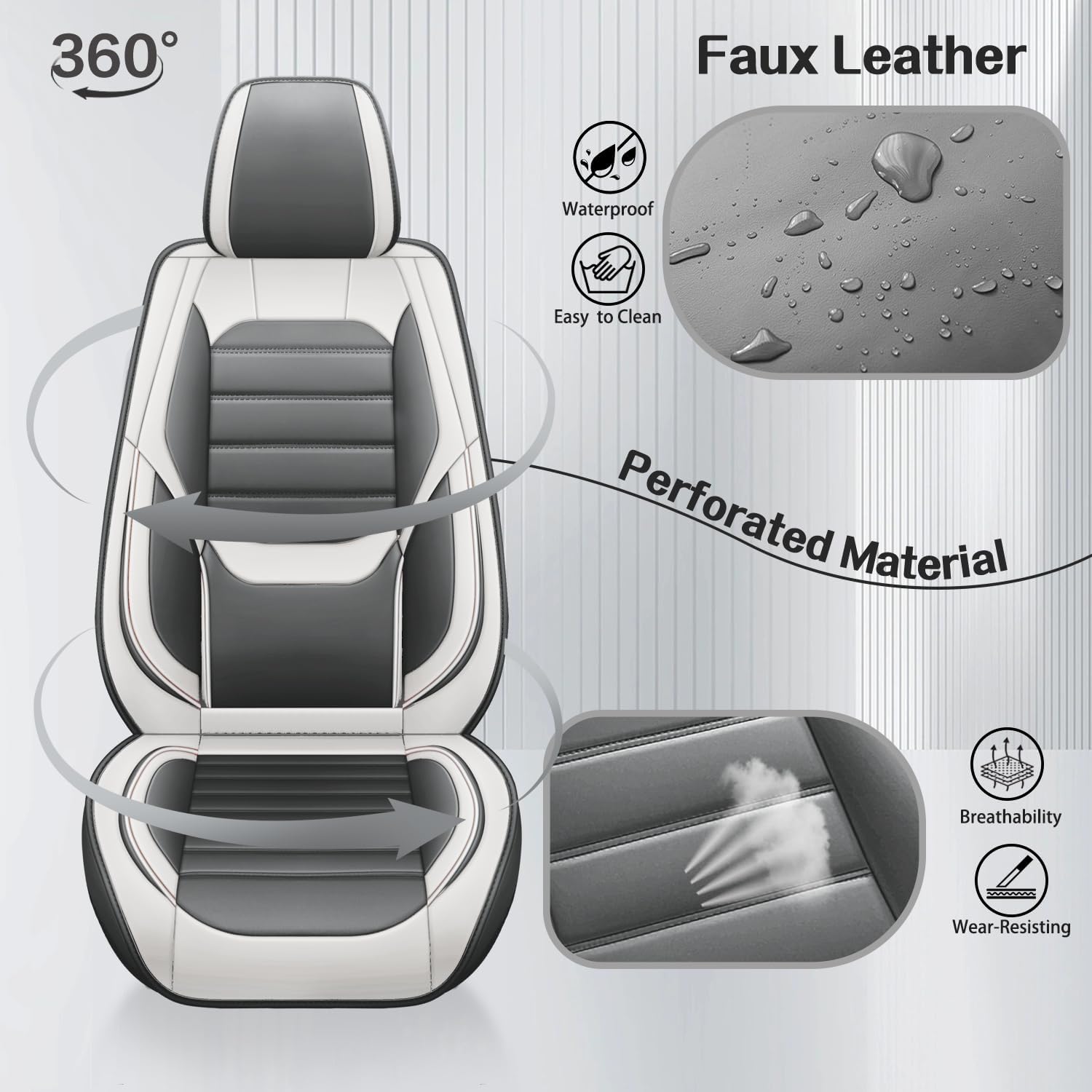 2-Seats Luxury Car Seat Covers Front and Driver Seats, Nappa Leather Automotive Seat Protectors Waterproof