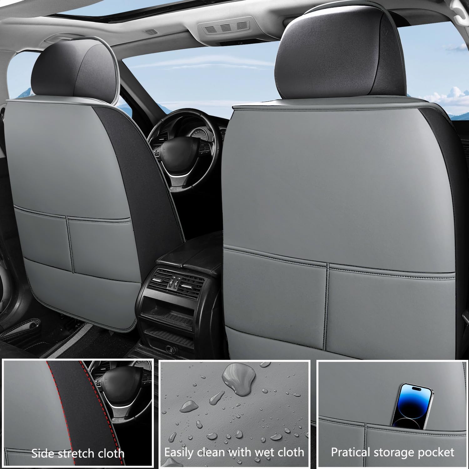 2-Seats Luxury Car Seat Covers Front and Driver Seats, Nappa Leather Automotive Seat Protectors Waterproof