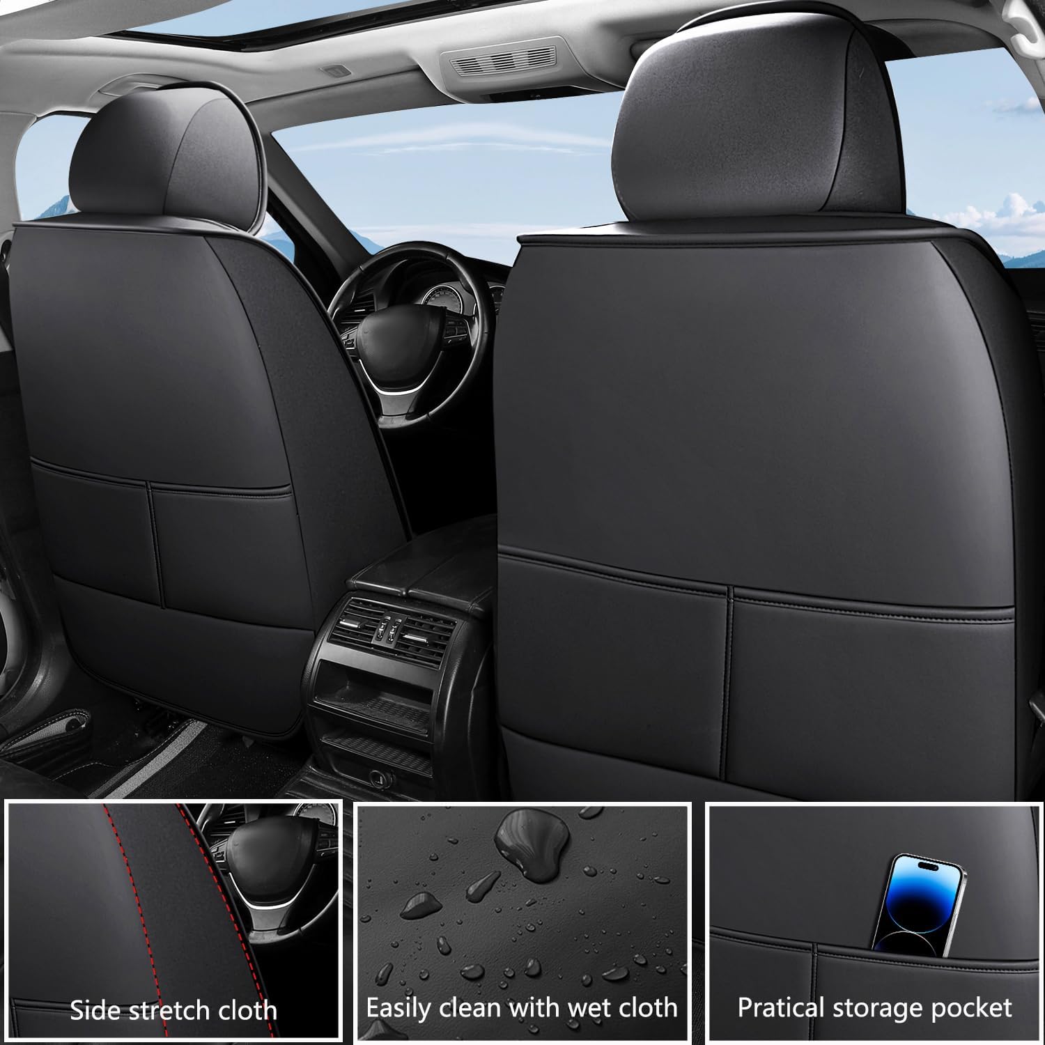 Waterproof Car Seat Covers, Premium Nappa Leather Scratch Resistant&Durable, Universal fit for most cars, Suvs, and Trucks.