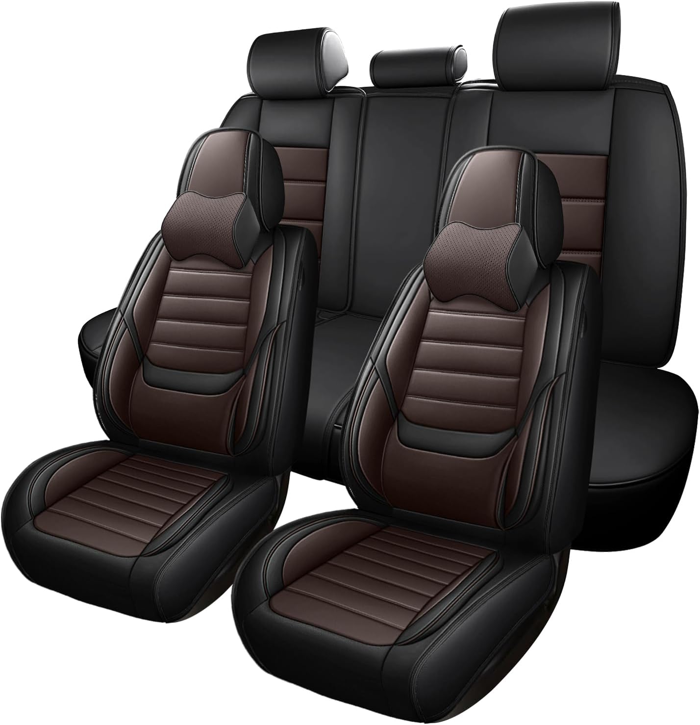 5-Seats Luxury Car Seat Covers Front and Rear Seats Full Set, Nappa Leather Automotive Seat Protectors Waterproof