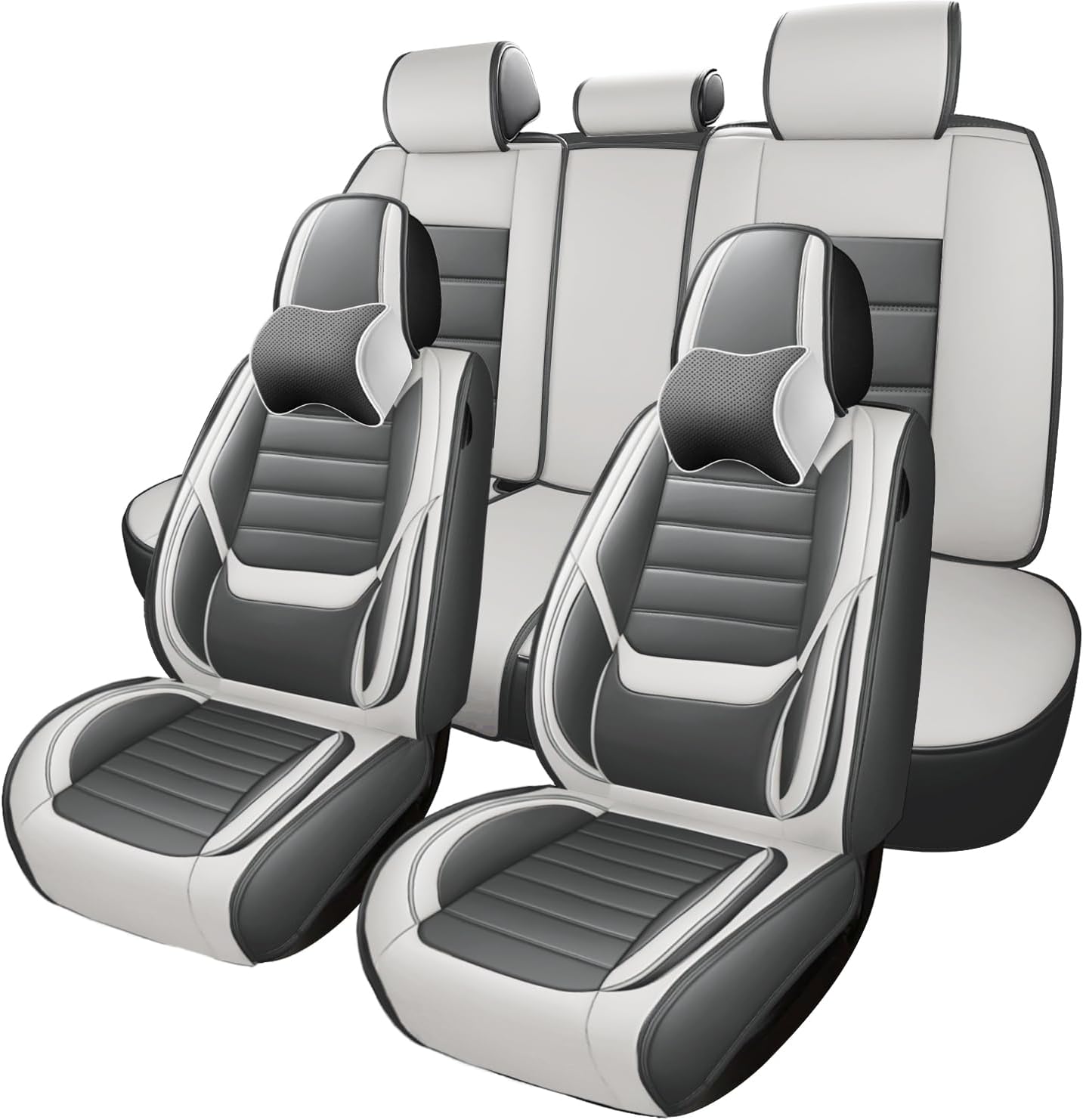 5-Seats Luxury Car Seat Covers Front and Rear Seats Full Set, Nappa Leather Automotive Seat Protectors Waterproof