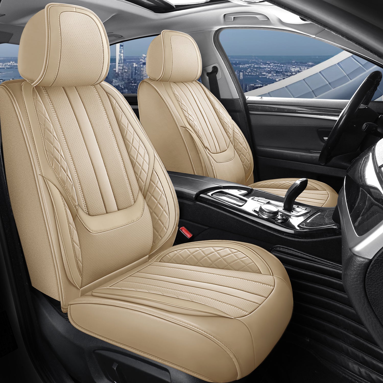 2-Seats ITEYAO Front Seat Covers for Cars, Luxury Faux Leather Driver Car Seat Covers Breathable