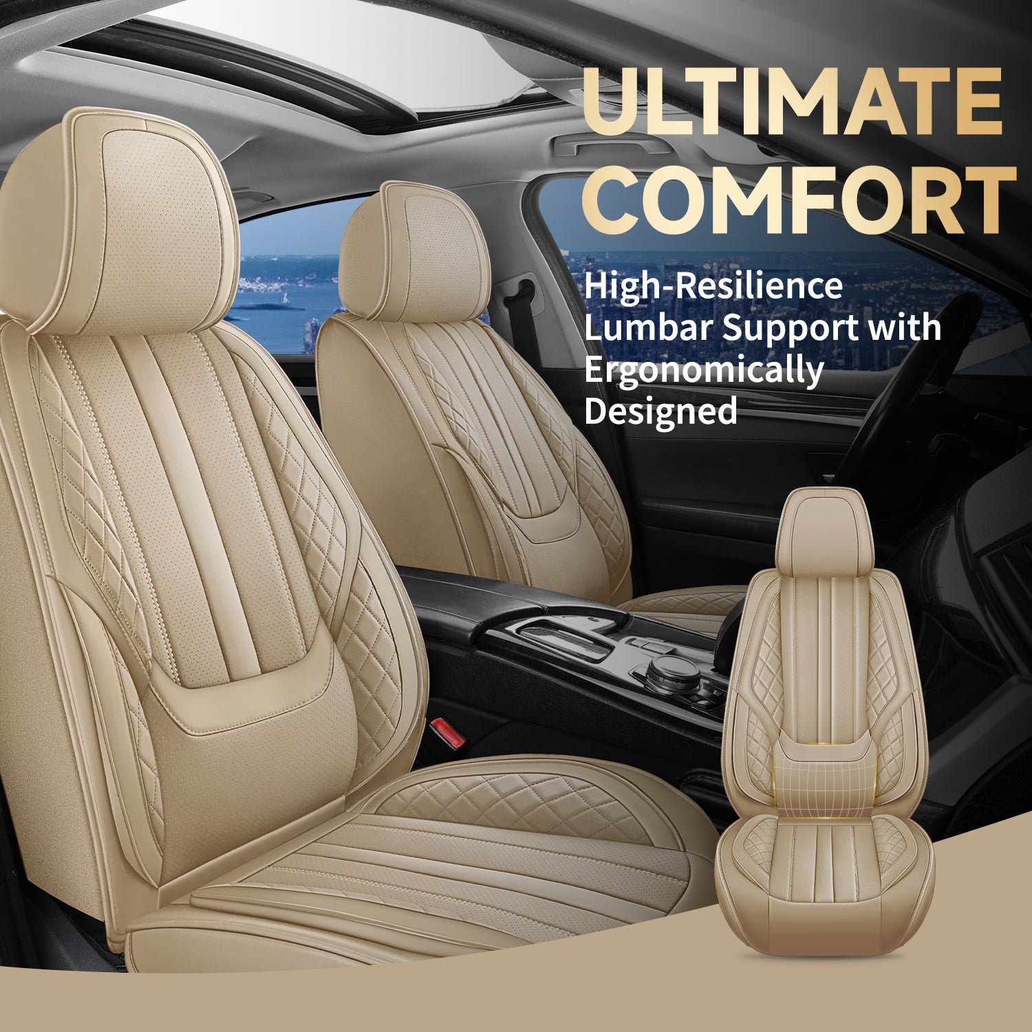 5-Seats ITEYAO Car Seat Covers Front and Rear Seat Full Set, Premium Faux Leather Automotive Seat Covers Breathable Comfortable All Season Use