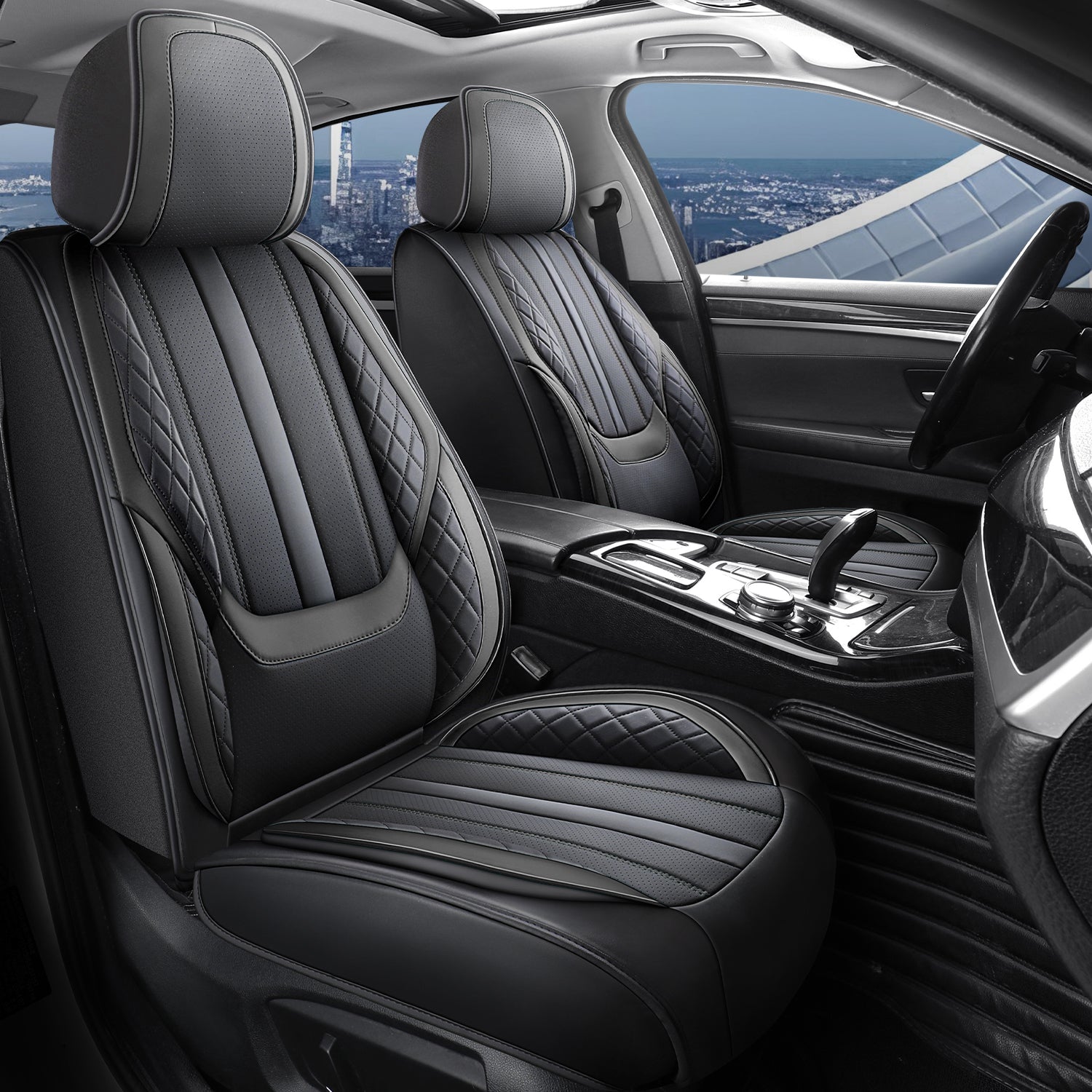 2-Seats ITEYAO Front Seat Covers for Cars, Luxury Faux Leather Driver Car Seat Covers Breathable
