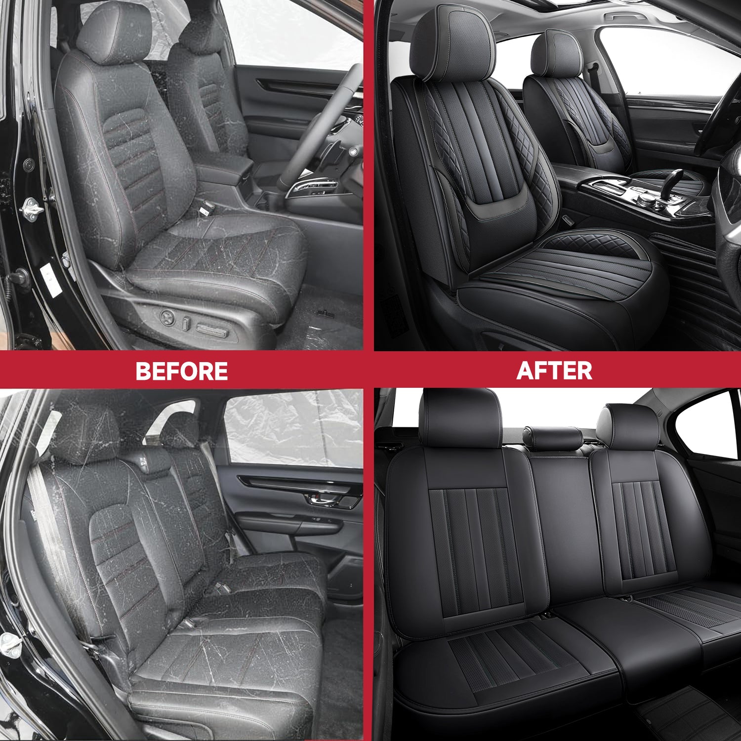 5-Seats ITEYAO Car Seat Covers Front and Rear Seat Full Set, Premium Faux Leather Automotive Seat Covers Breathable Comfortable All Season Use