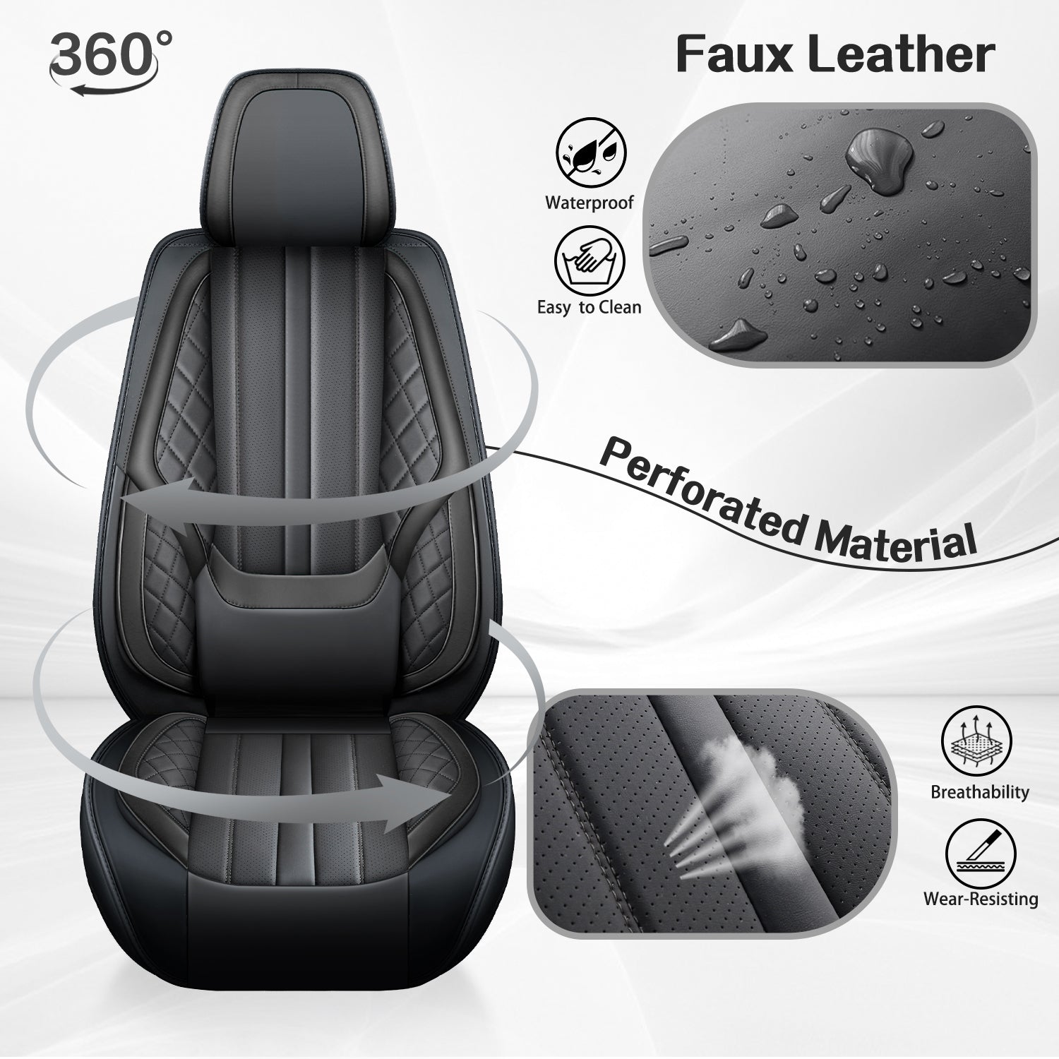2-Seats ITEYAO Front Seat Covers for Cars, Luxury Faux Leather Driver Car Seat Covers Breathable