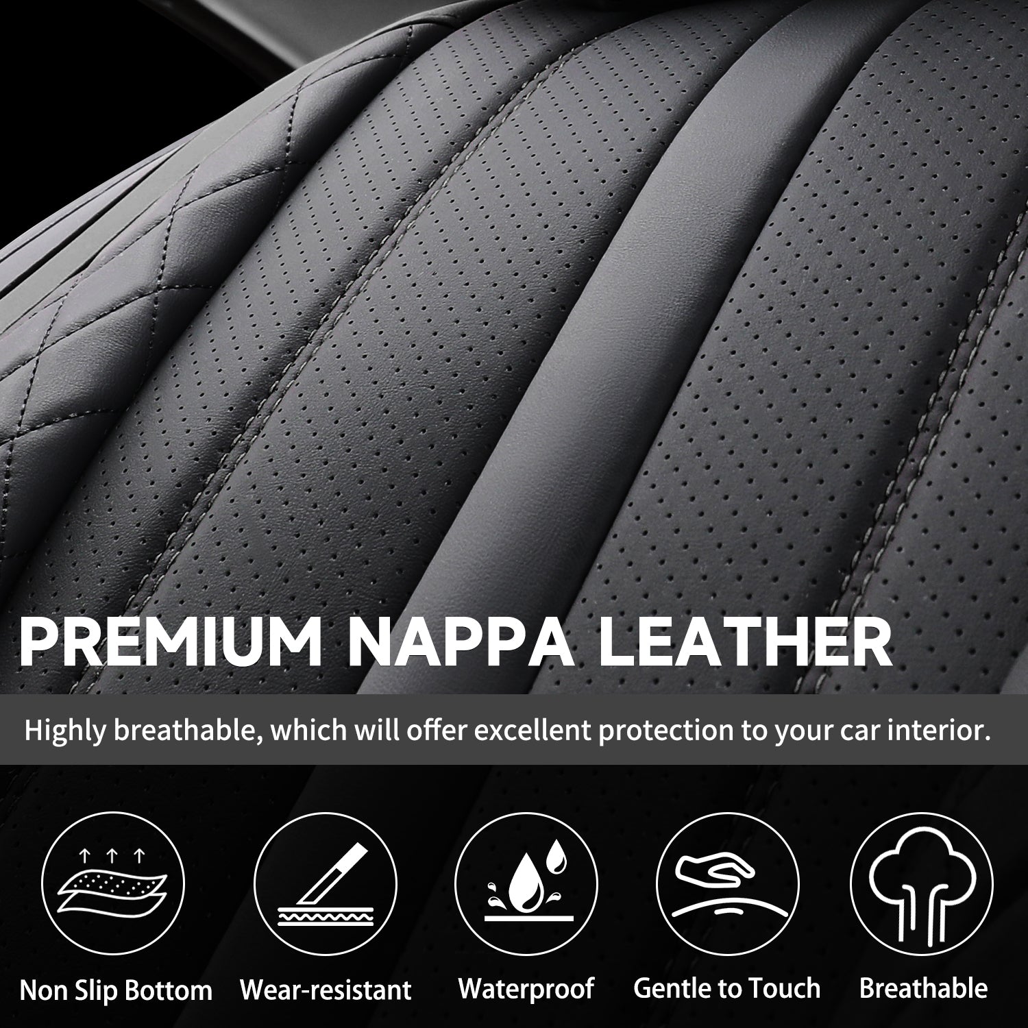 5-Seats ITEYAO Car Seat Covers Front and Rear Seat Full Set, Premium Faux Leather Automotive Seat Covers Breathable Comfortable All Season Use