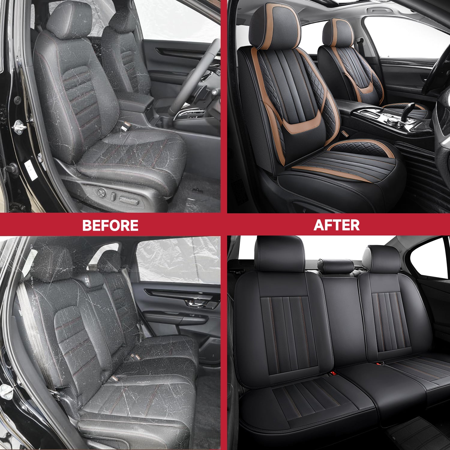 5-Seats ITEYAO Car Seat Covers Front and Rear Seat Full Set, Premium Faux Leather Automotive Seat Covers Breathable Comfortable All Season Use