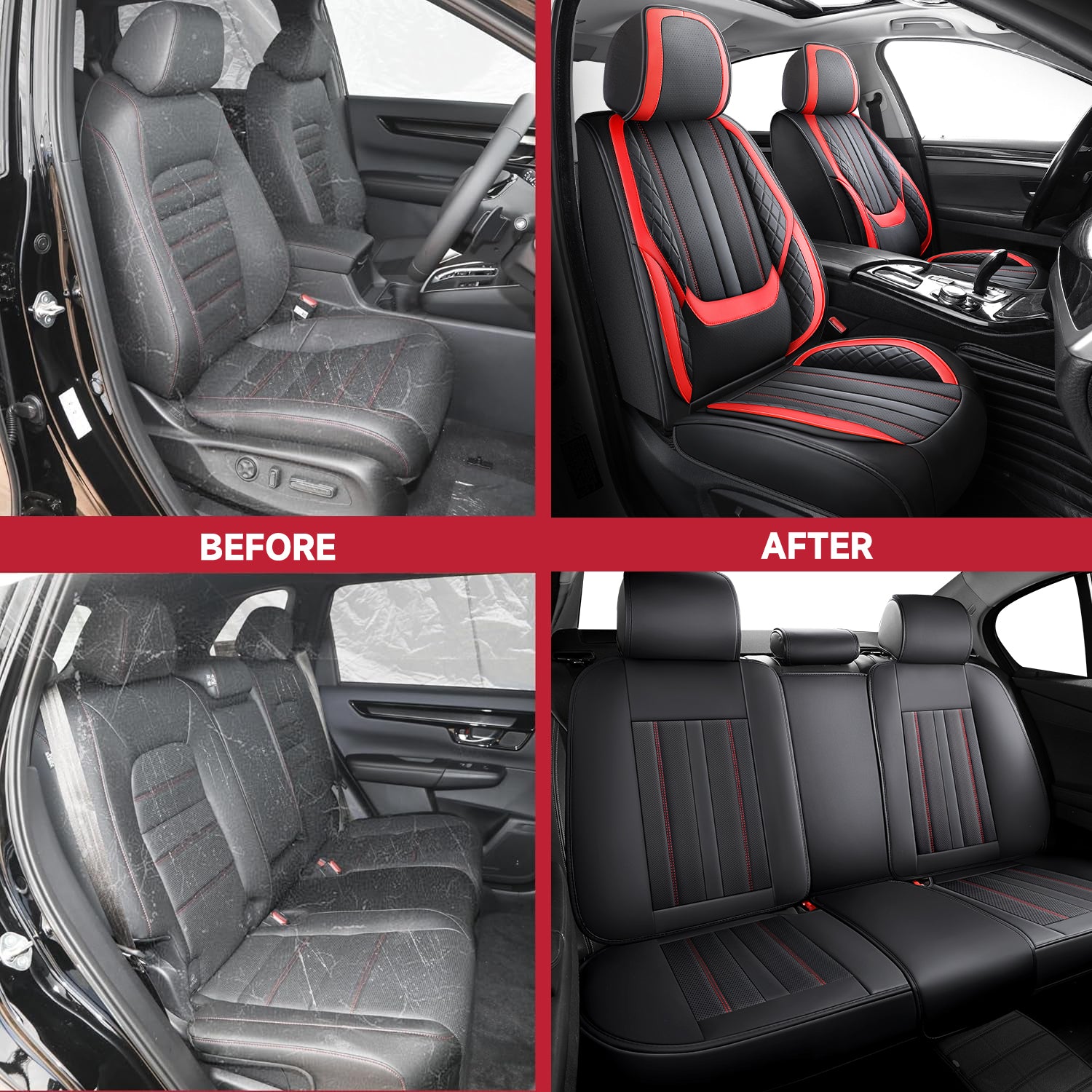 5-Seats ITEYAO Car Seat Covers Front and Rear Seat Full Set, Premium Faux Leather Automotive Seat Covers Breathable Comfortable All Season Use