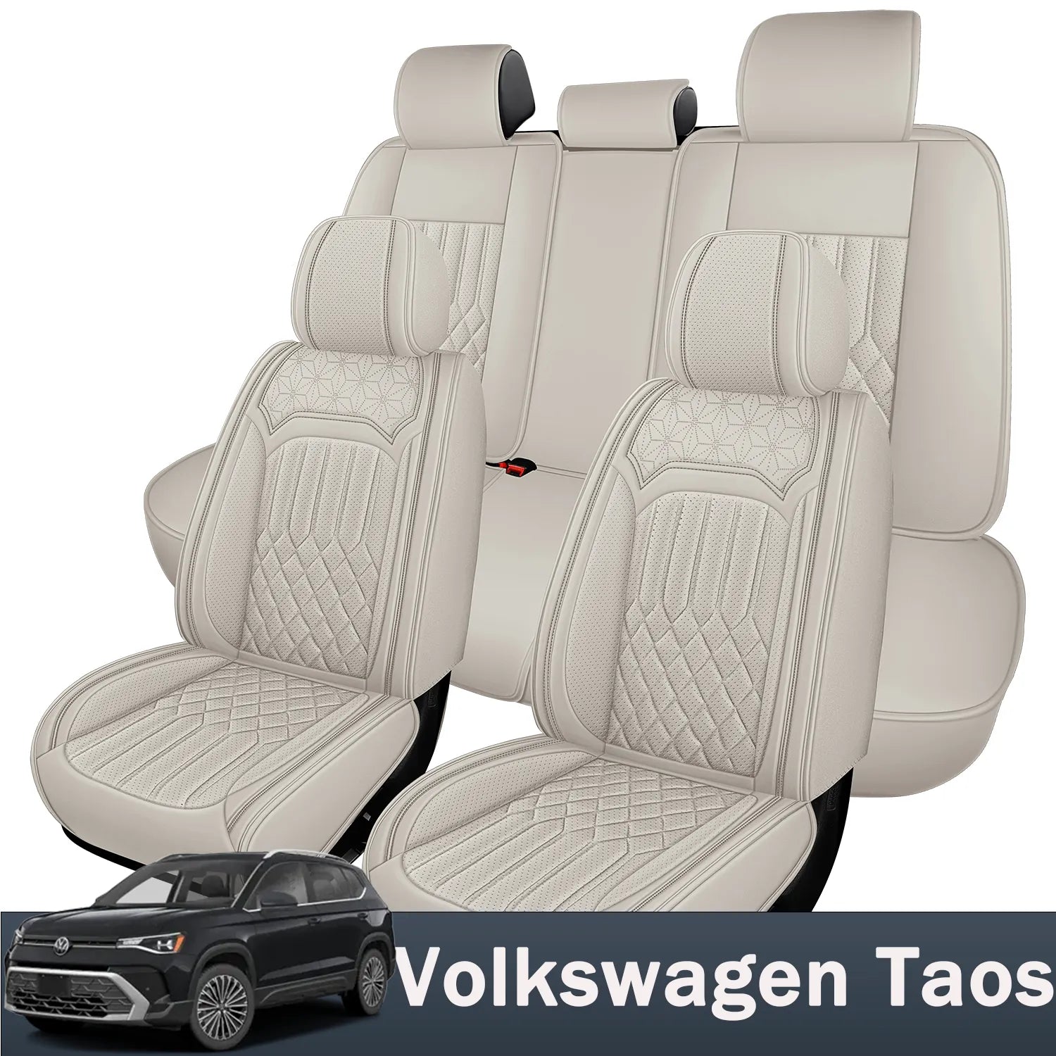 Premium Nappa Leather Seat Covers for Volkswagen Taos 2022-2026, Breathable & Comfortable for All-Season